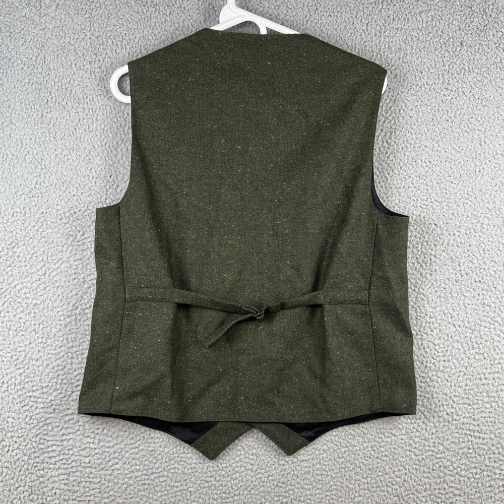 Aran Sweater Market Mens Donegal Tweed Wool Vest Green Waistcoat Ireland Size M - Picture 6 of 14